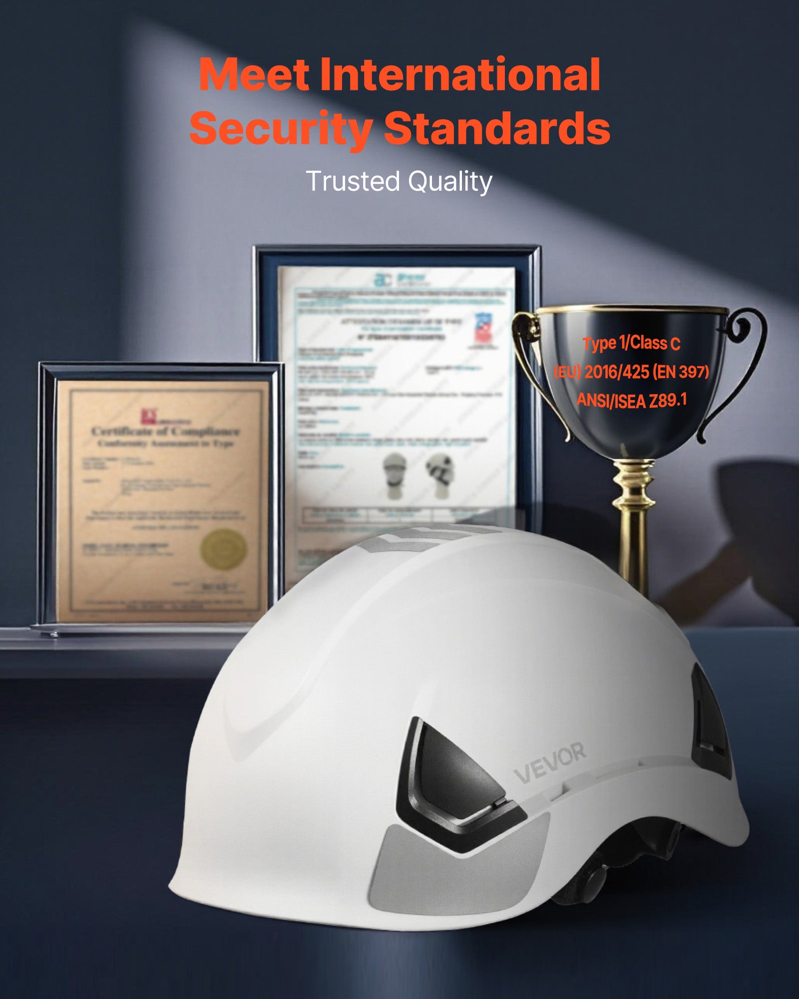 Casque de sécurité certifié ANSI/ISEA Z89.1,VEVOR ABS,suspension à cliquet 6 points,réglable et ventilé,pour hommes,femmes et adultes,constructi - 2