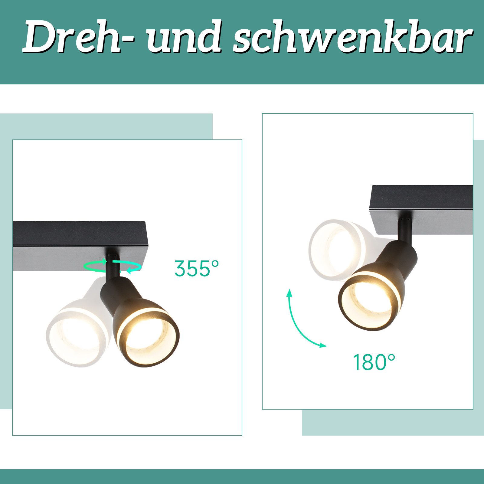 ZMH Spot de plafond LED 2 ampoules noir salon plafonnier spot orientable GU10 spot lampe moderne - 2