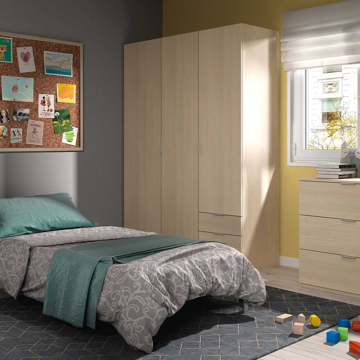 Armoire NINA 3 portes et 3 tiroirs L121 x H180 cm - Bois clair - 6