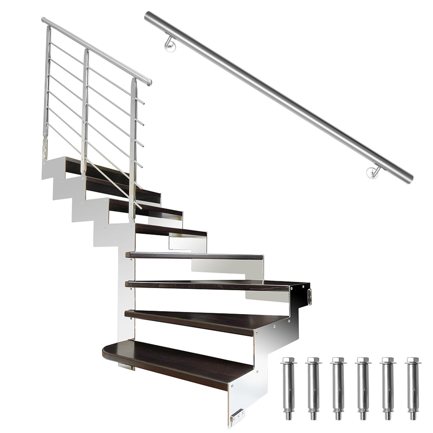 Bc-elec - AHM1403 Main courante d'escalier 140cm, balcon, balustrade, garde- corps en inox avec 3 barres transversales, install. à - Bricolage