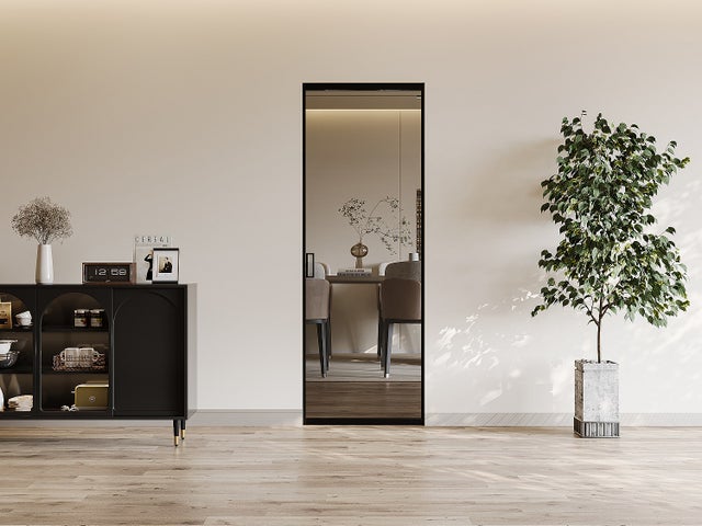 Porte coulissante avec système à galandage - aluminium et verre trempé fumé - H205 x L93 cm - LINCI II