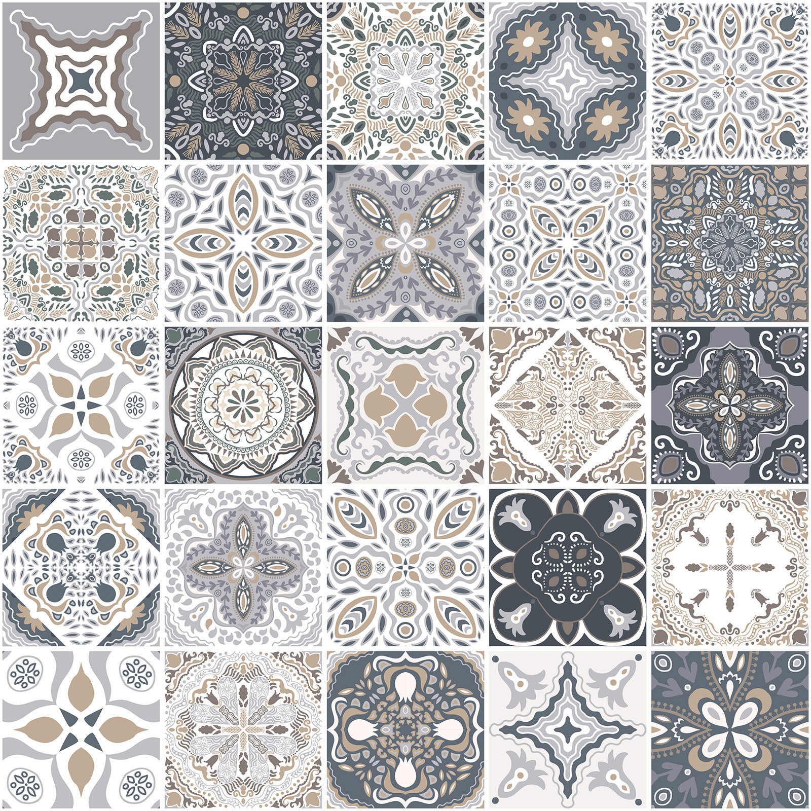Crédence adhésive sticker décoratif pour cuisine - Effet carreaux de ciment - Adhésif BRILLANT - 60x60 cm - 2