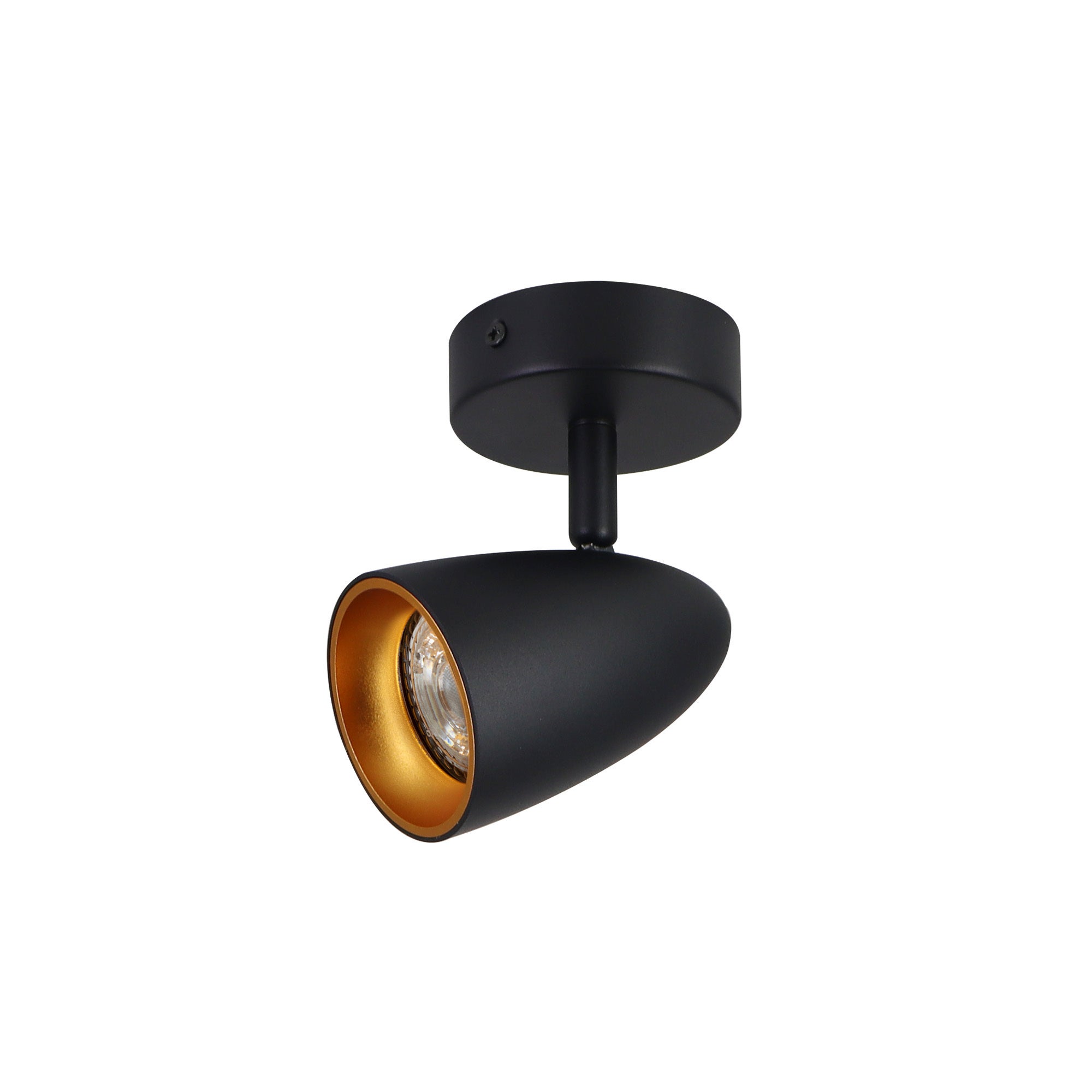 Pojedyncza punktowa oprawa sufitowa typu spot OVO 1 Black Gold, listwa, IP20, GU10, czarna, pierścień złoty EDO Solutions