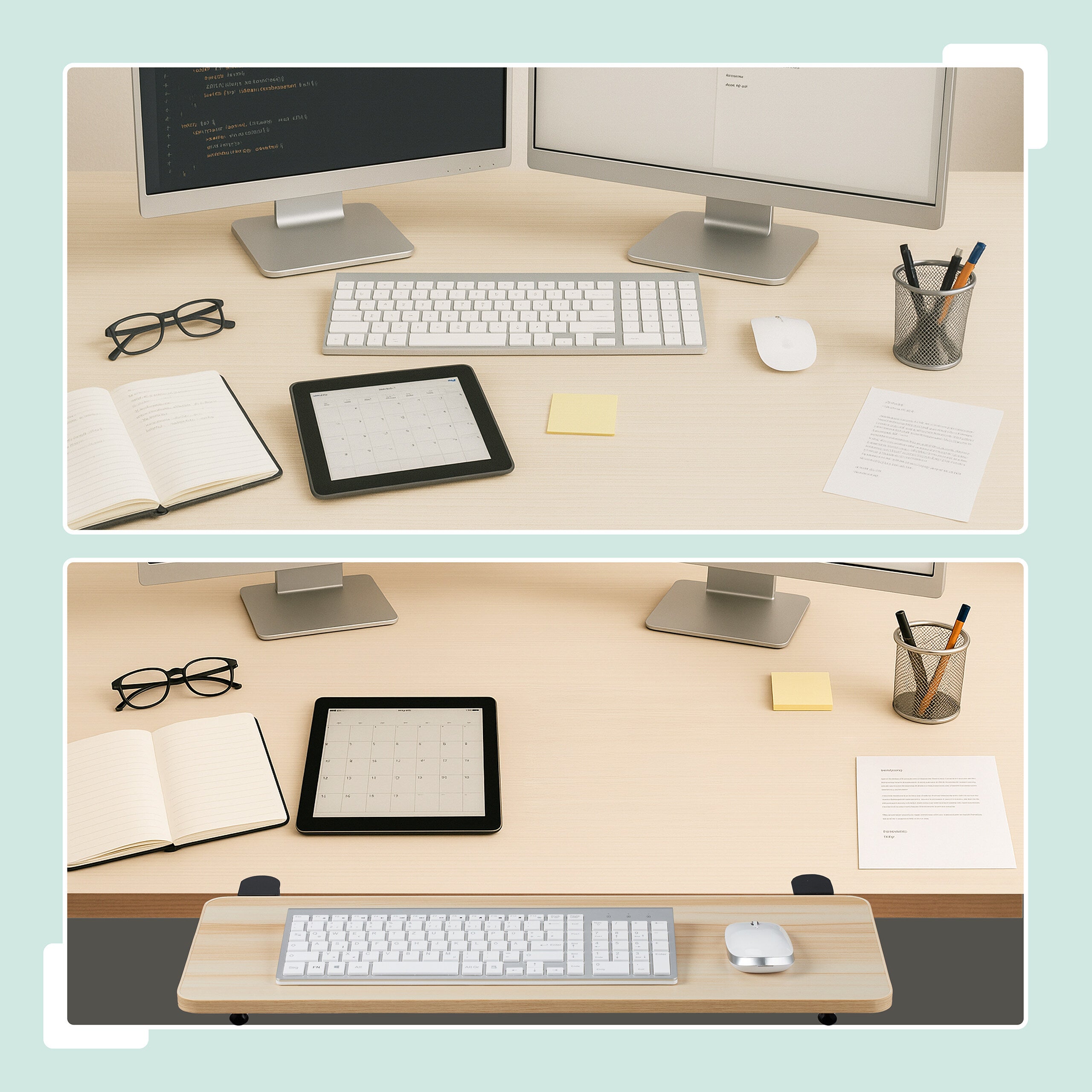Support Rabattable Pour Clavier Et Souris Relaxdays - Plateau 65x24 Cm, Montage Sans Perçage - Gain De Place Bureau (Nature)