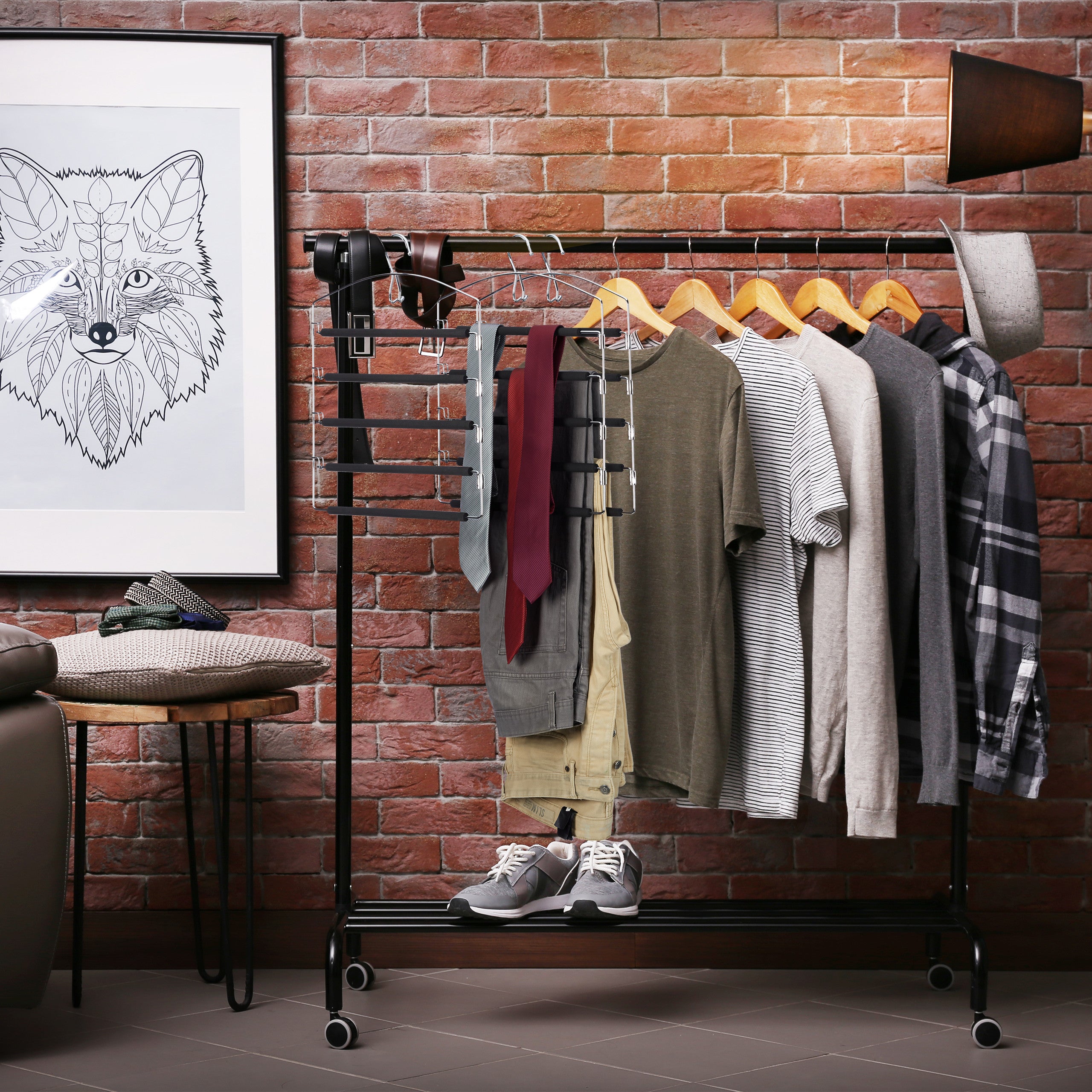 8xCintre multiple en métal peu encombrant rembourré pour robes pantalons HxlxP: 44,5 x 37 x 2,7 cm, argent/noir - 5