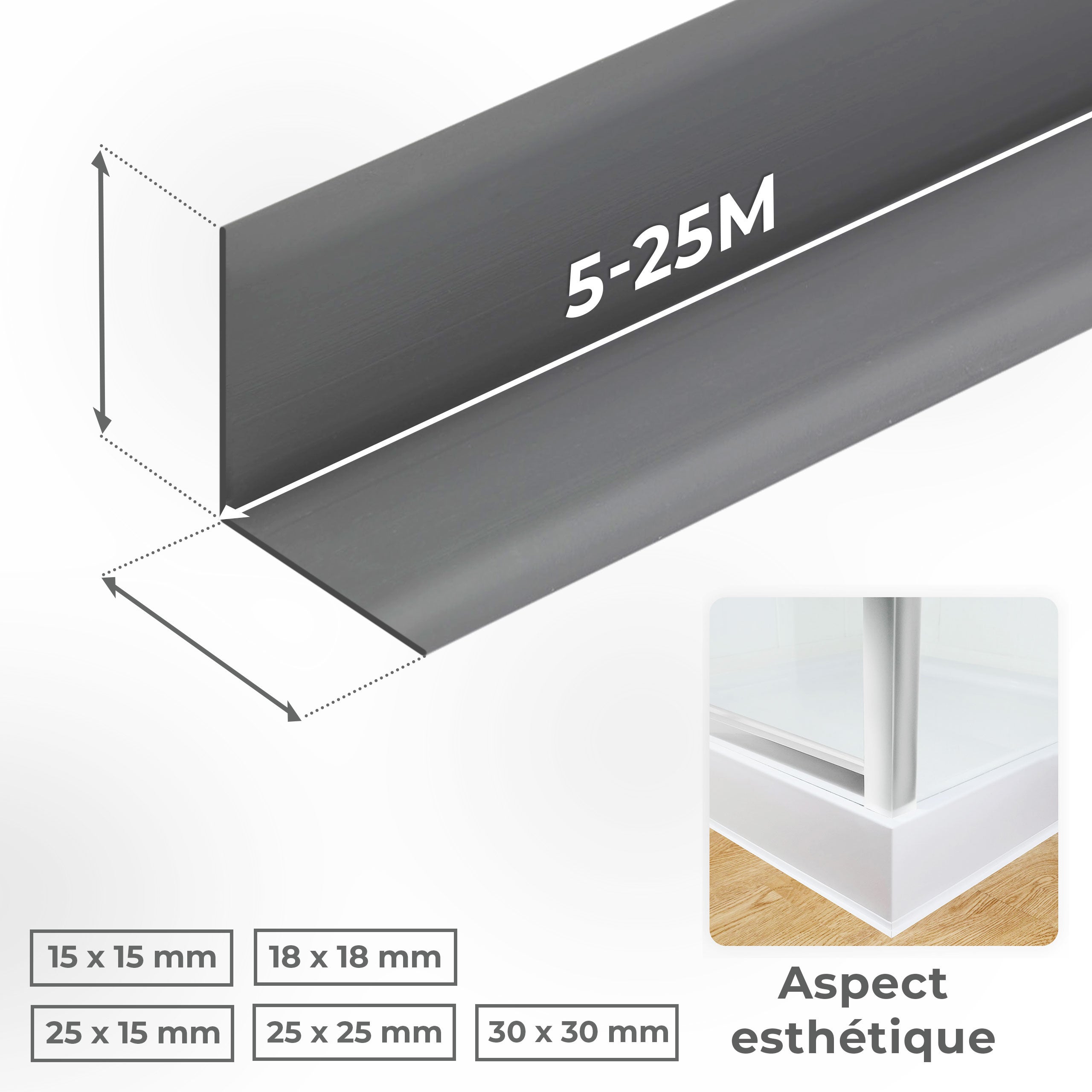 QUEST Moulure Souple Auto-Adhésive en PVC 30x30mm, 5m, Plinthe Souple, Bande Élastique pour Finitions et Étanchéité des Joncti, szary - 4
