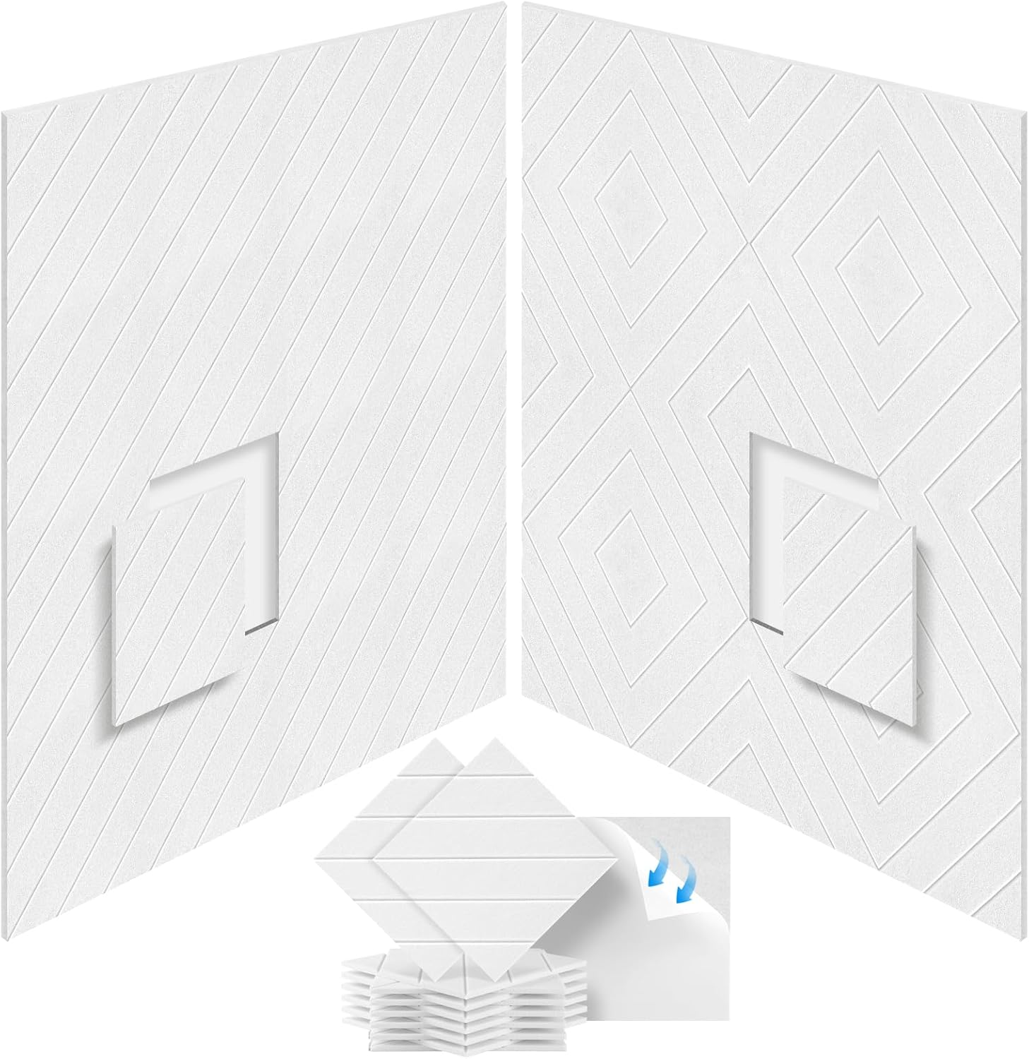 Samoprzylepne panele akustyczne, opakowanie 12 sztuk, wyściółka dźwiękochłonna z poliestru 30 x 30 cm, panele ścienne o wysokiej gęstości, białe