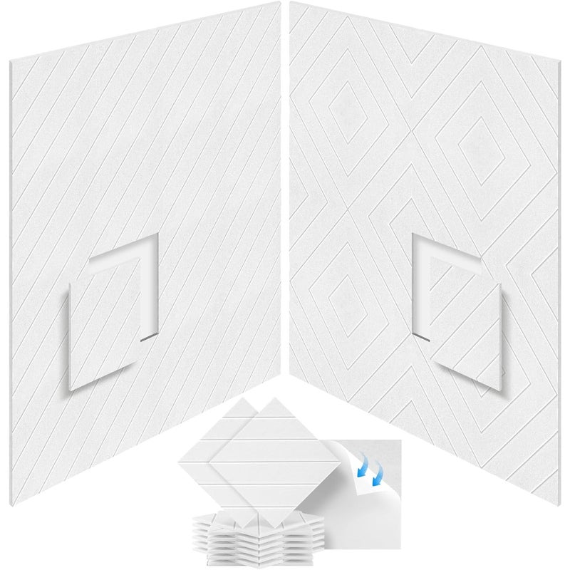 Samoprzylepne panele akustyczne, opakowanie 12 sztuk, wyściółka dźwiękochłonna z poliestru 30 x 30 cm, panele ścienne o wysokiej gęstości, białe