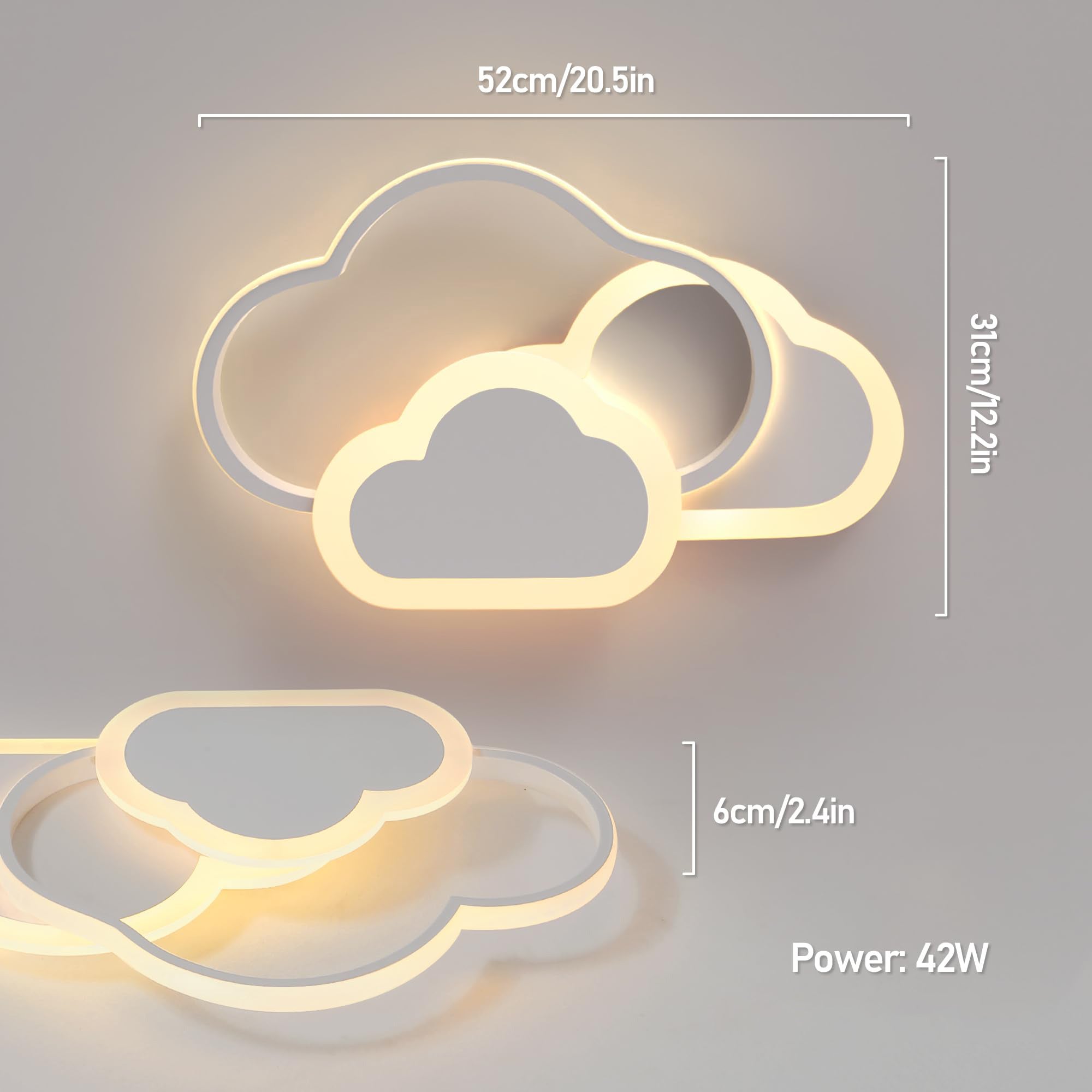 Lámpara de techo LED, lámpara de techo para habitación infantil de 42 W con control remoto, luz de techo LED de nube regulable de 52 cm, 3000-6000 K - 3