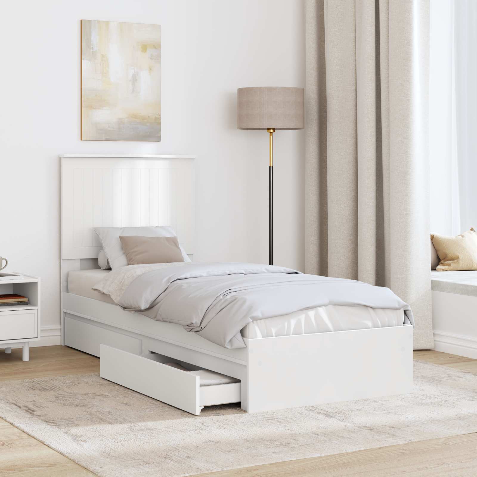 Lit de rangement blanc 75 x 190 cm en panneau de bois - 3