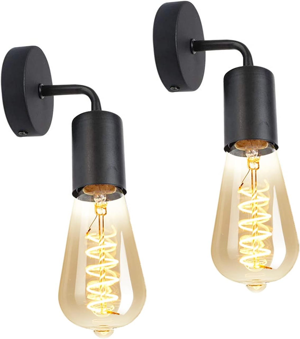 Zestaw 2 metalowych lamp ściennych Edison w stylu retro industrialnym do salonu, korytarza, sypialni, baru, restauracji, kawiarni, gniazdo E27, czarny