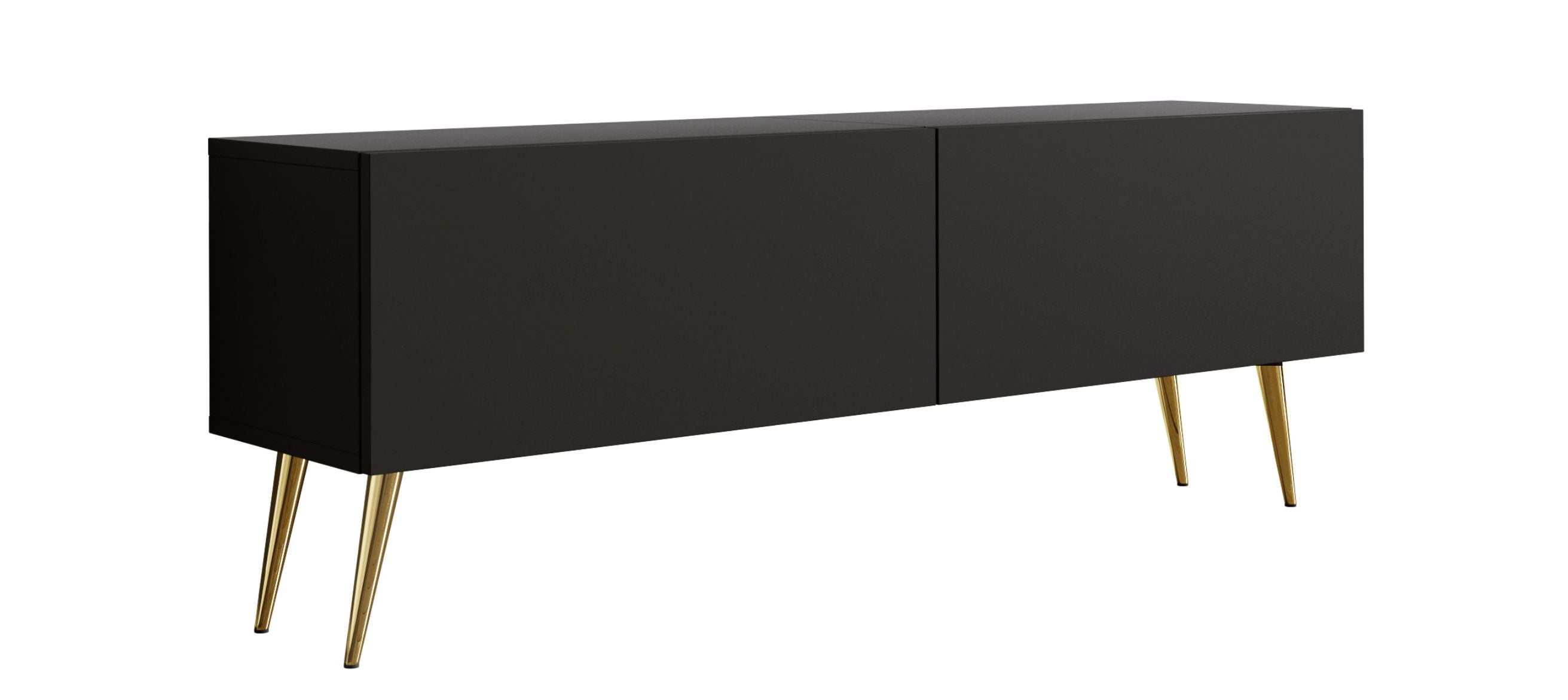 Szafka RTV : Czarny Matowy, złote nogi, 140 x 32 x 52 cm