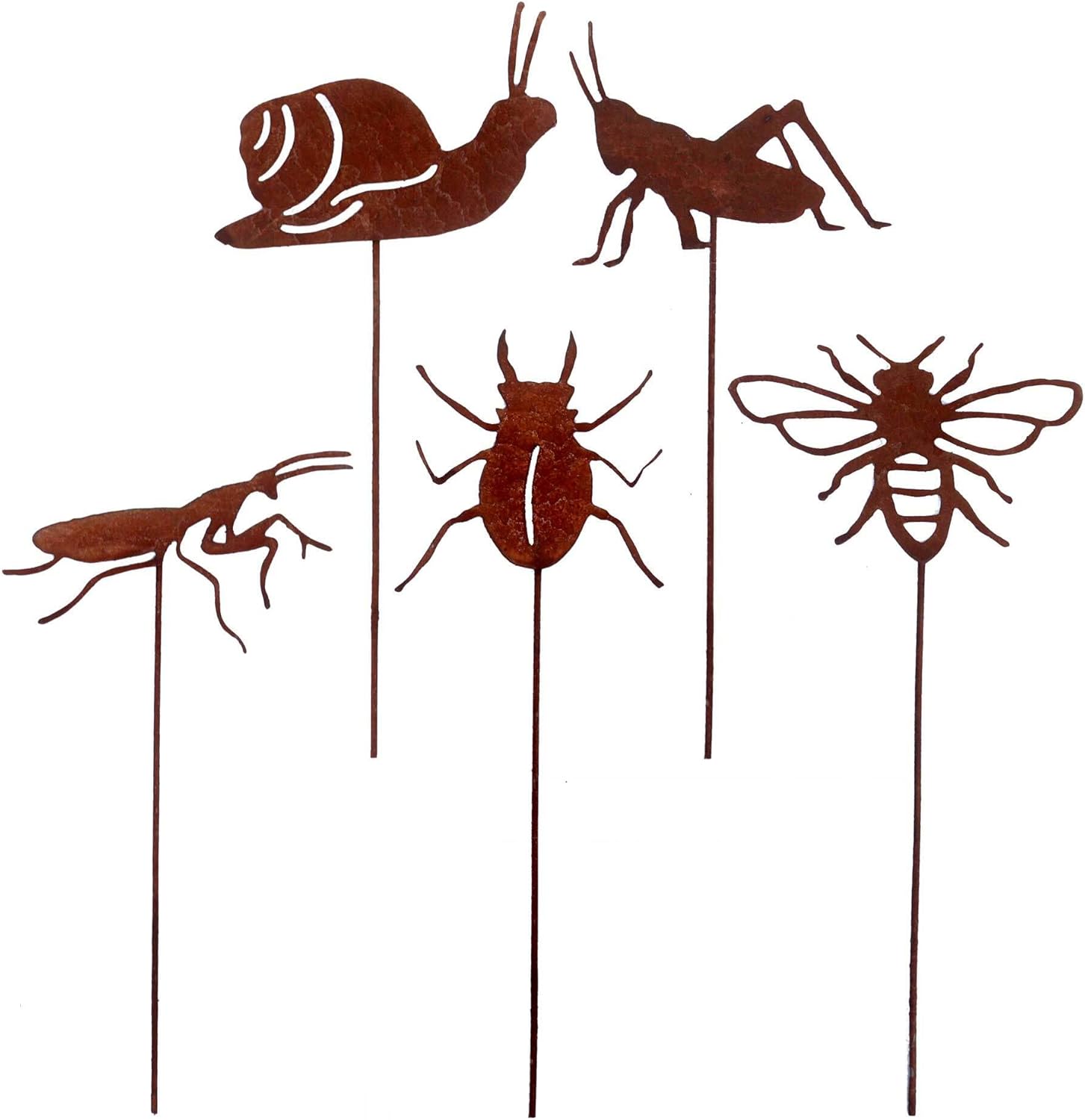 Zestaw 5 sztuk metalowych, rdzawych kołków ogrodowych przeciwko owadom do dekoracji zewnętrznej tarasu, balkonu, doniczki