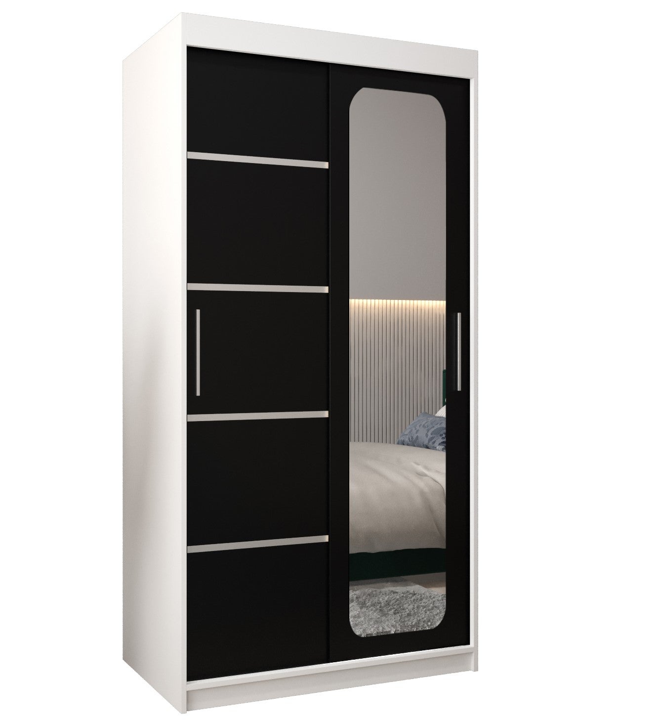 Szafa przesuwna garderoba PROMO V2 100 x 62 x 200 cm Biały + Czarny - Abiks Meble