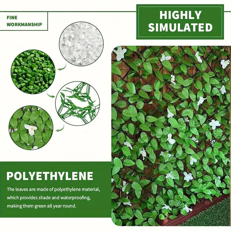 Vedação de Plantas Artificiais de 40 cm - Hera e Orquídeas Realistas com Flores Brancas, Proteção UV, Decoração de Áreas Exteriores para Jardim - 3