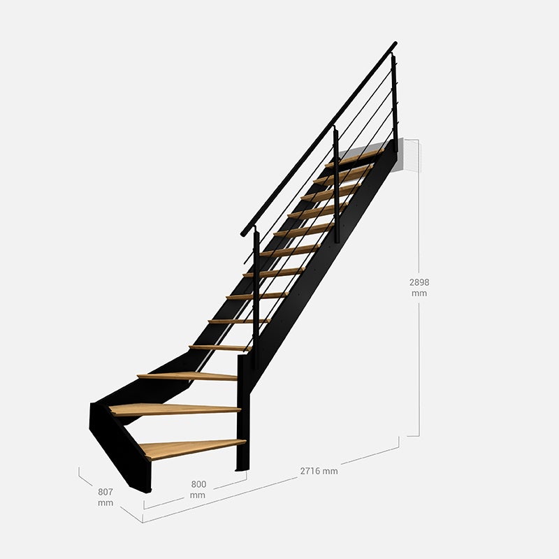 Escalier quart-tournant droit noir avec garde-corps à LED intégrées, Spectra KORDO - 5