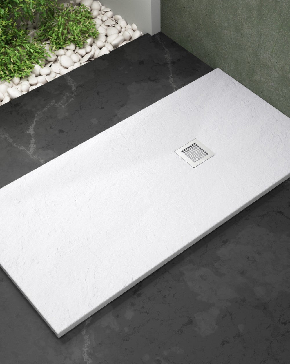 Base de duche extra plana em resina | 130 x 80 cm | Textura suave de ardósia antiderrapante | Válvula de drenagem e grelha | Branco - 2