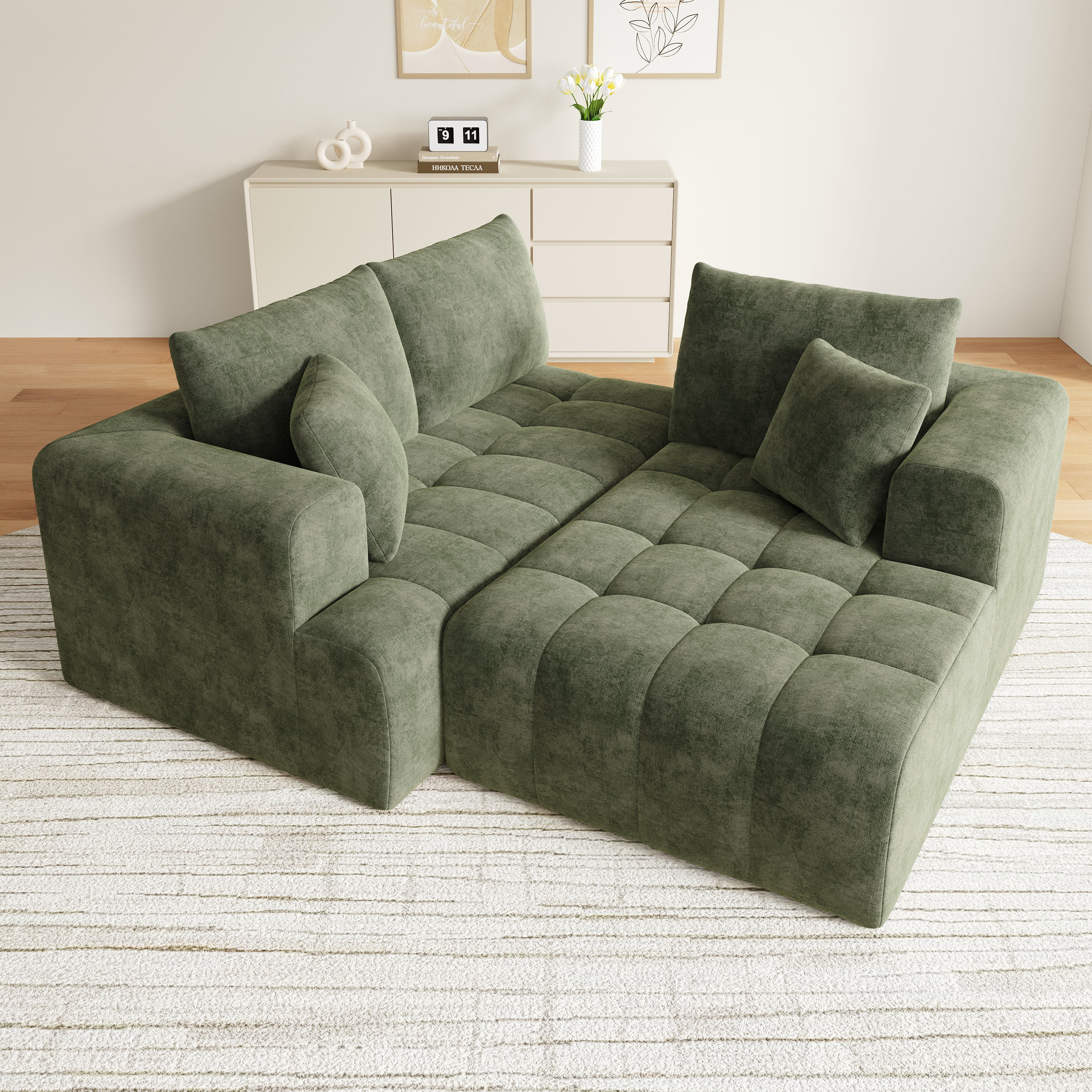 Canapé d'angle modulaire en L 244.5x136x79cm, canapé nuage, tissu chenille confortable, combinable librement,sans montage, vert - 4