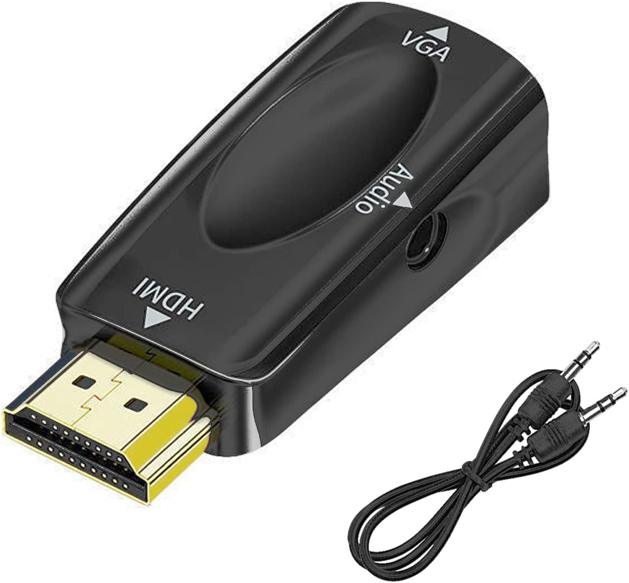 Adapter HDMI na VGA, męski na żeński z kablem audio Jack 3,5 mm, kompatybilny z monitorem/laptopem/komputerem/PC/projektorem/HDTV/Chromebookiem