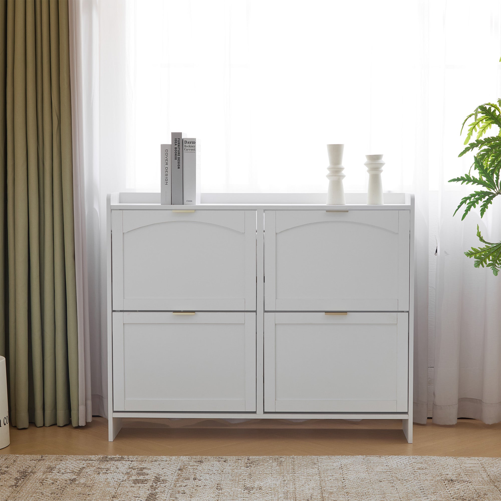 Nowoczesna szafka na buty z 4 wysuwanymi szufladami - 110 x 34 x 90 cm - Płyta wiórowa - Biała
