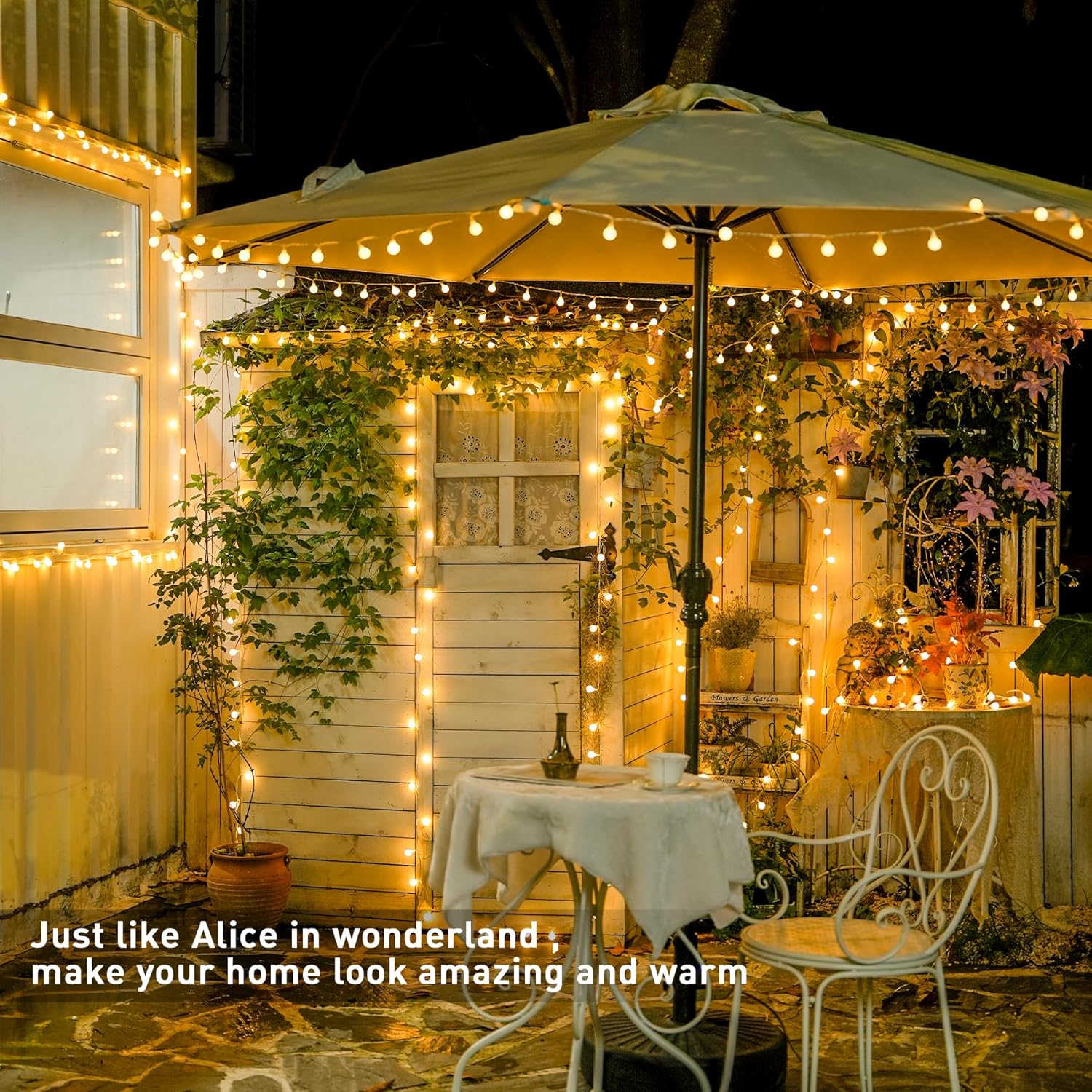 Guirlande lumineuse sphérique de 100 LED, lumière blanc chaud de 10 mètres, sur secteur avec télécommande, 8 modes. - 5