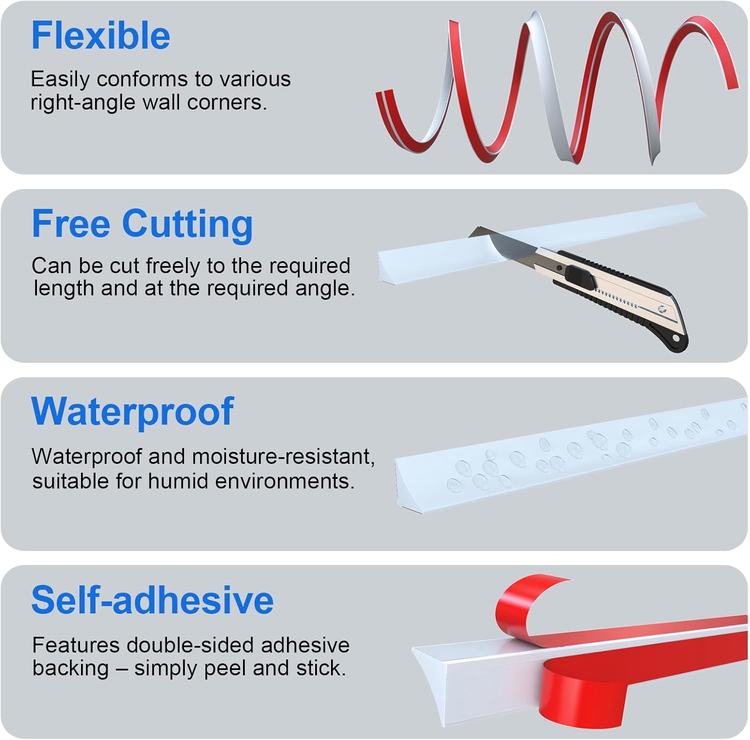 (Blanc) 5 mètres Moulure Auto Adhesive en Triangles, Moulure Plafond Autocollante, Moulage Flexible Joint Plafond Mur Quart de Rond en TPE - 4
