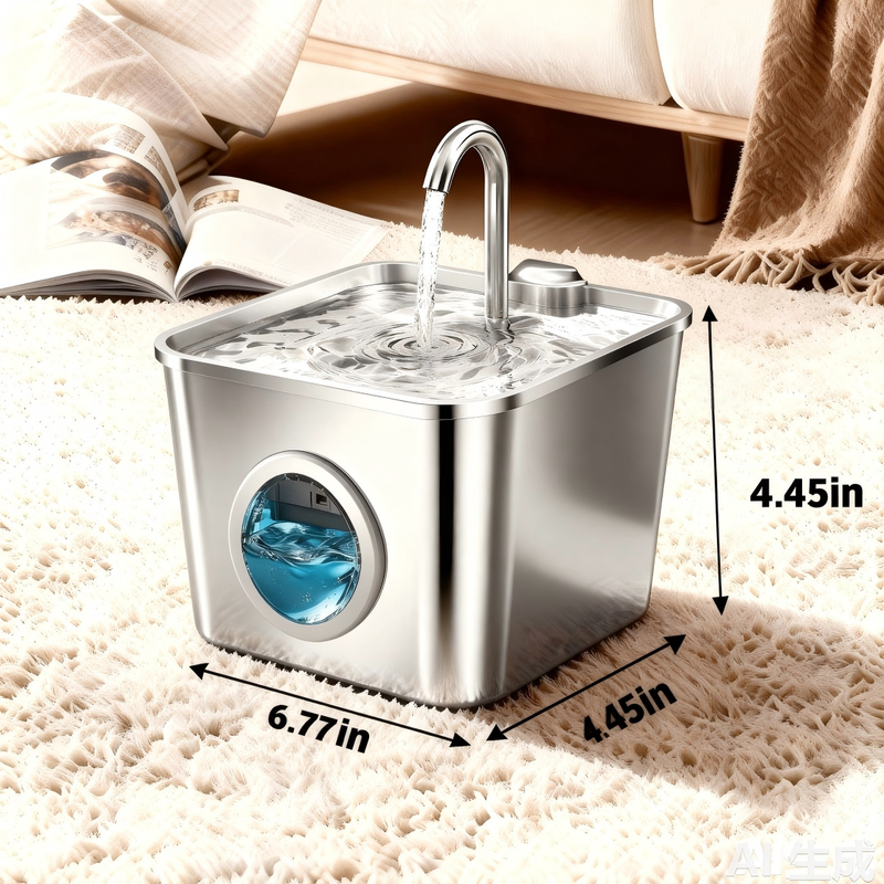 Acier inoxydable Fontaine à eau pour animaux de 2,6 L avec filtration 3 étages, chrome,avec réservoir transparent + 3 filtres + 3 mousses + 1 brosse - 6