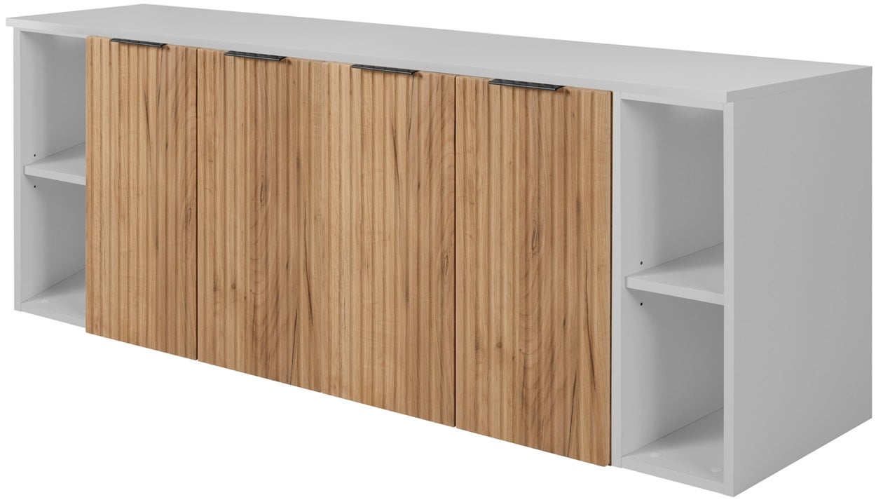 Zestaw łazienkowy FLOW 160 cm dąb craft z białym blatem i regałami