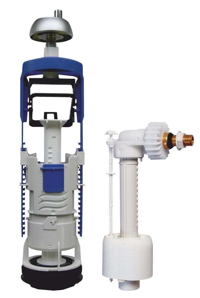 Wirquin 10724038 Caccia d'acqua wc completo meccanismo wc doppio caccia MW2 & rubinetto galleggiante con alimentazione laterale F90, grigio e rosso
