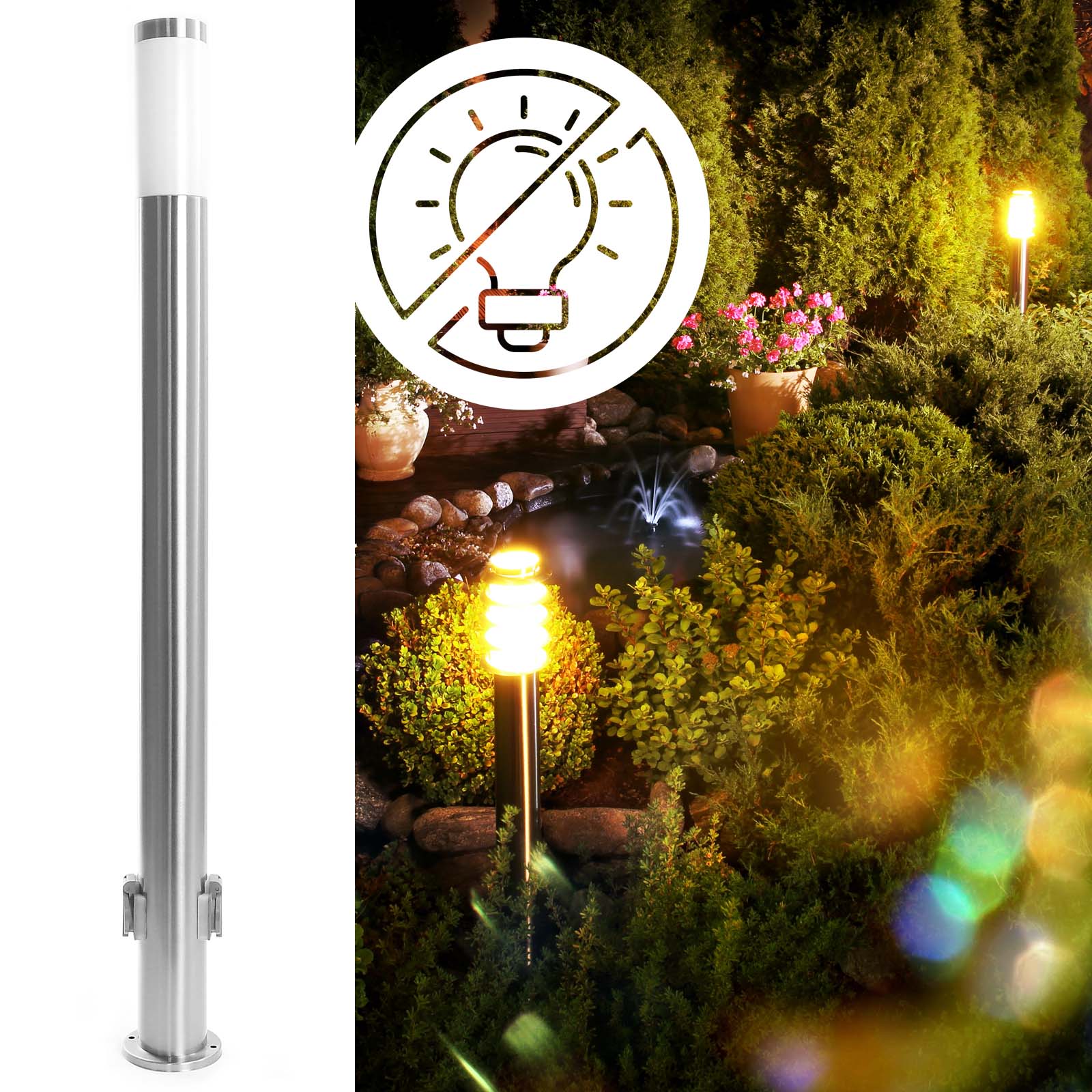 Set di 2 lampade con base in acciaio inossidabile illuminazione del percorso del giardino stand da esterno luci da cortile in piedi antracite
