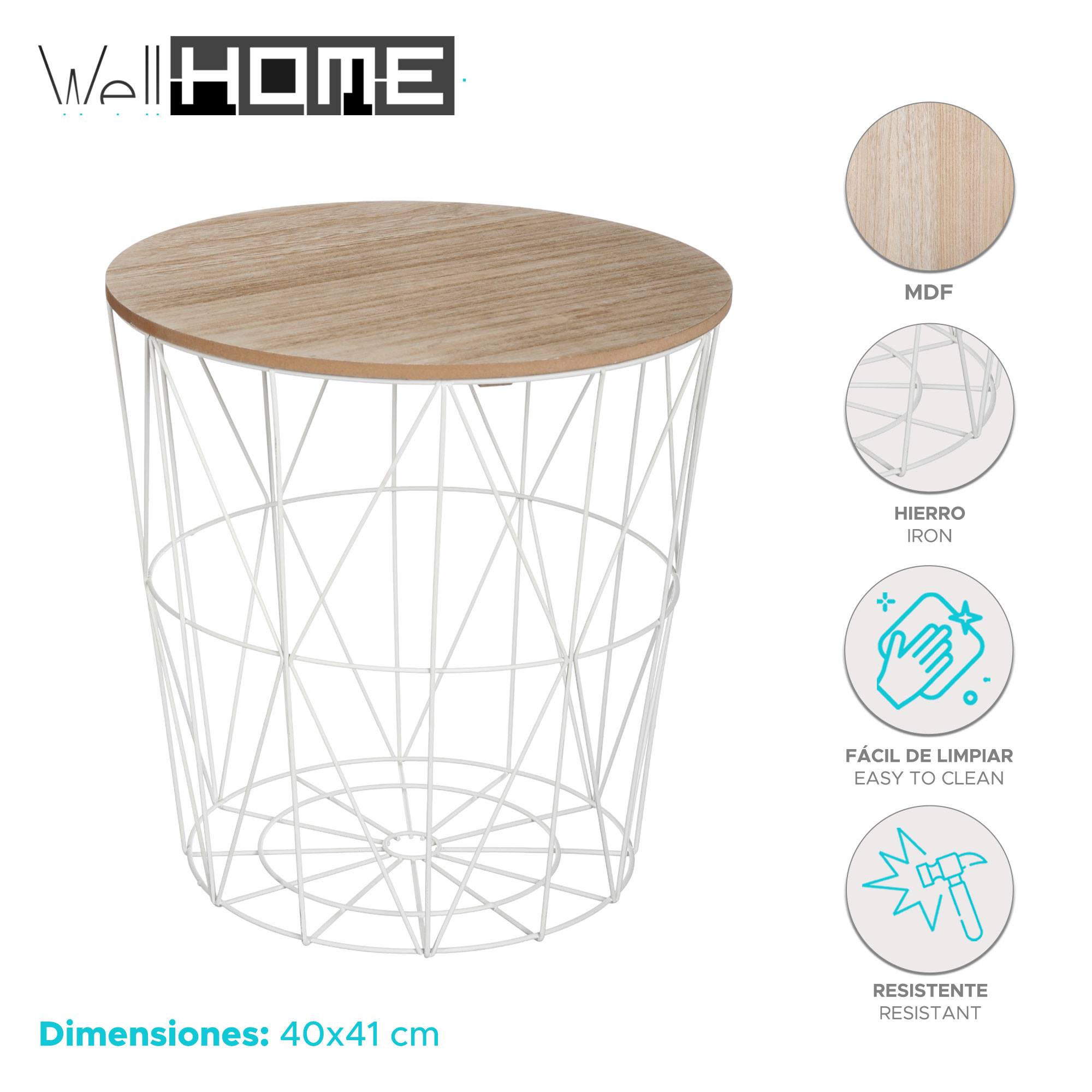 WELLHOME Tavolino KUMI in metallo bianco Ø40x41 cm - 2