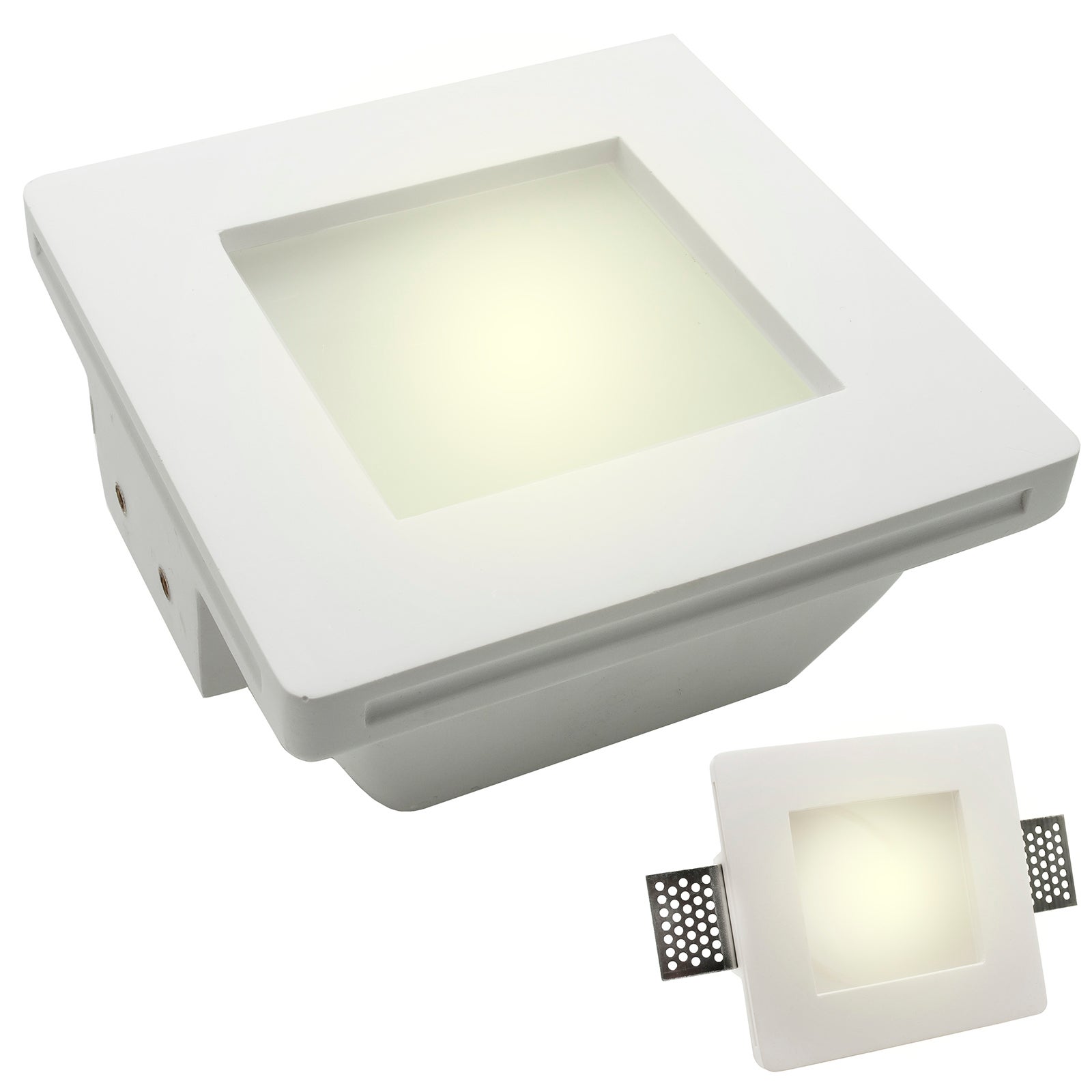 Support de spot encastré, en plâtre, intégration plaque de plâtre, carré, pour ampoule LED GU10 / GU5.3, trou d'encastrement 120x120 mm - 5