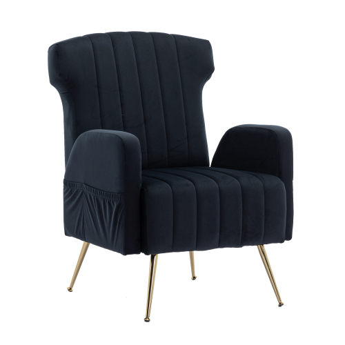 Silla decorativa de terciopelo con patas doradas, 60 x 60 x 80 cm, respaldo alto