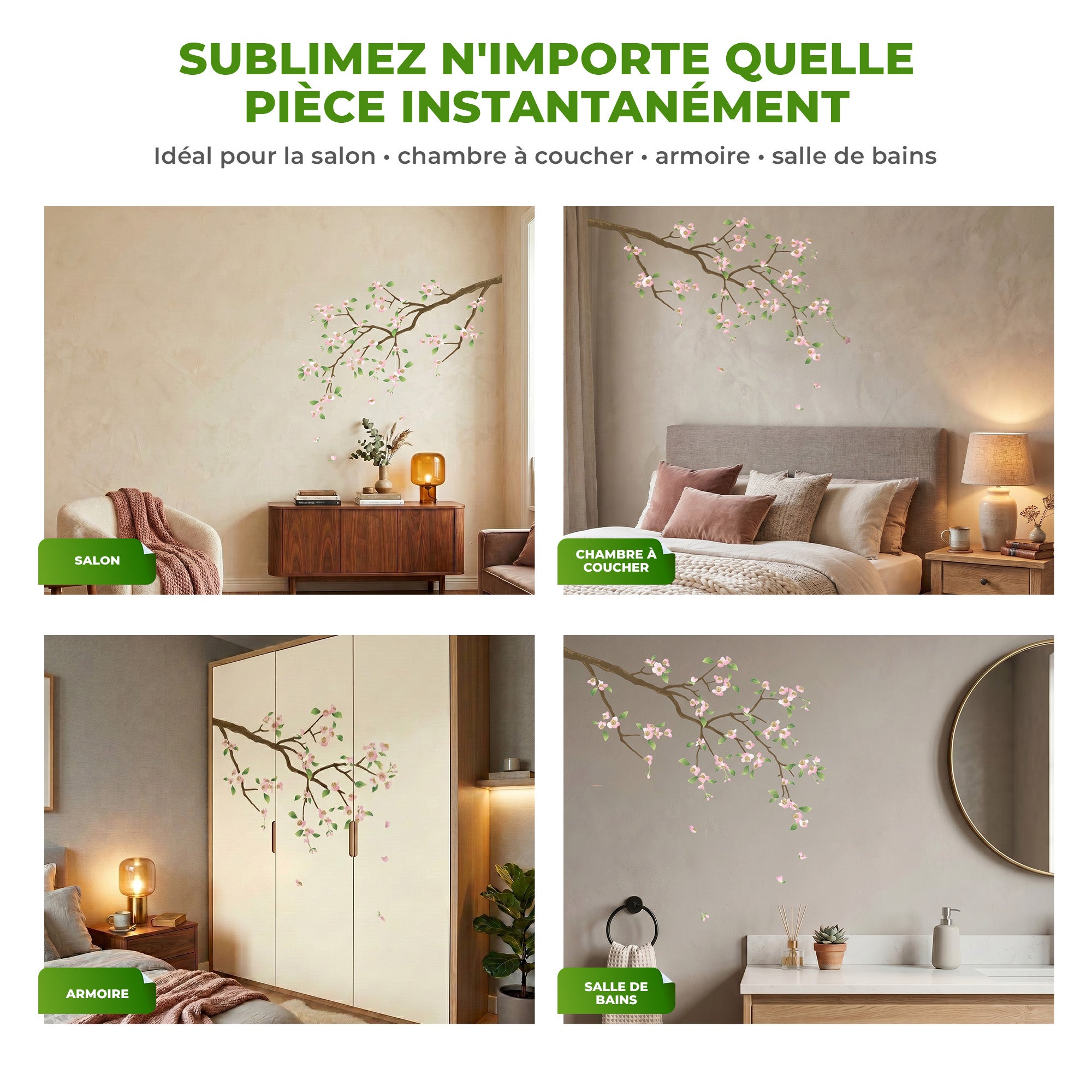 Stickers Muraux décoration adhésifs Cerisier en fleurs - 5