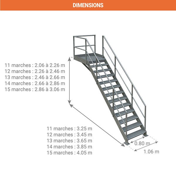 Escalier industriel acier 14 marches - Hauteur à franchir 2,80 m - ETAGLD0014 - 2