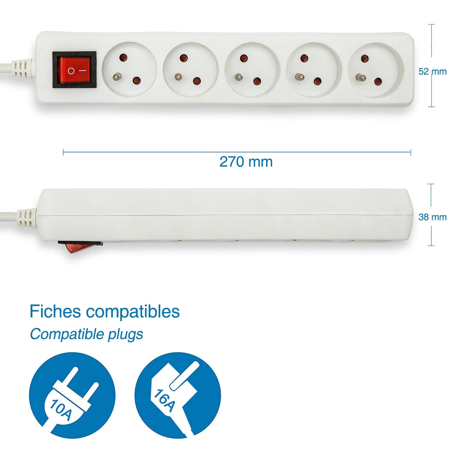 Bloc multiprise 5x16A avec interrupteur, 1m, CE & NF - 4