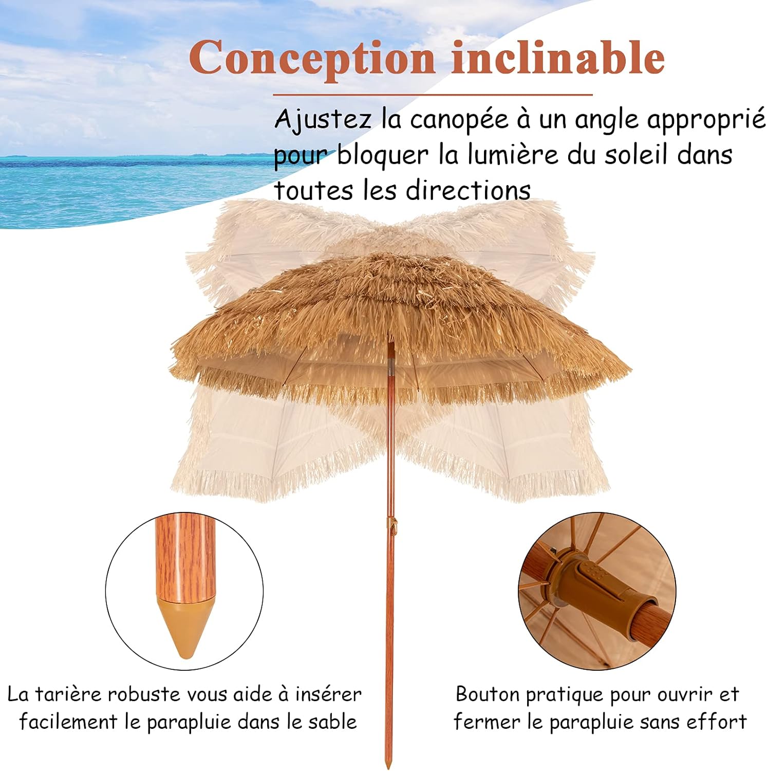 Sombrilla voladiza de pared, sombrilla de patio con cabezal inclinable y soporte ajustable, con 8 varillas y ventilación, beige - 4