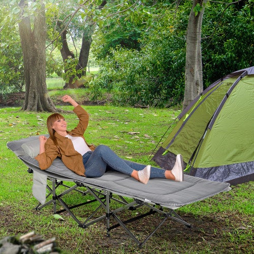 Lit De Camping Compact Et Léger Avec Poche Latérale - 4,8 Lbs - Pour Adultes Et Enfants