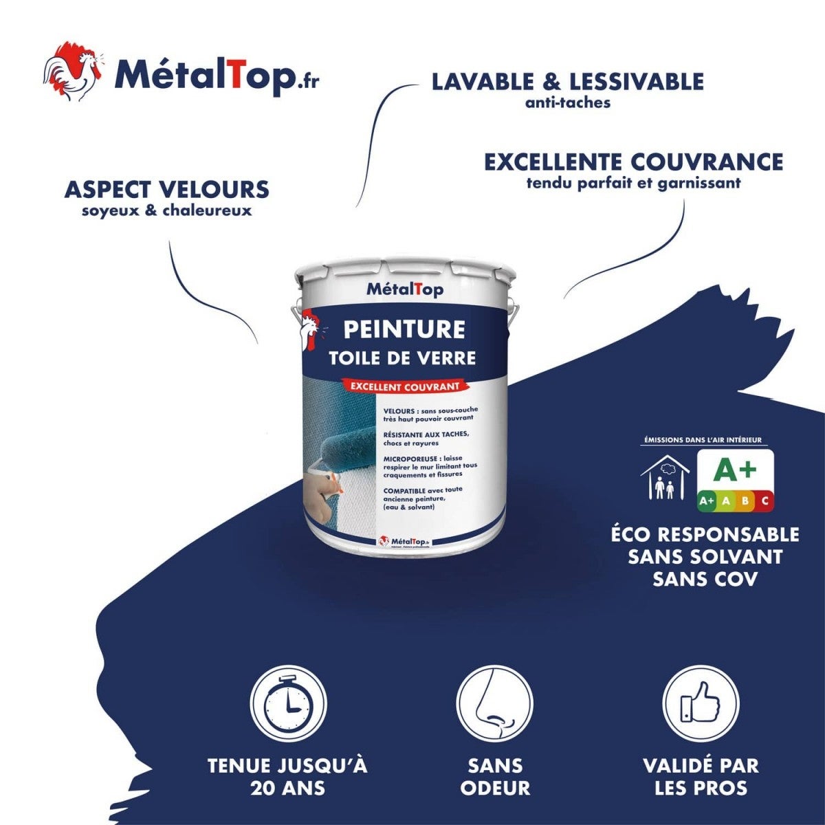 Peinture Toile De Verre - Metaltop - Gris soie - RAL 7044 - Pot 5L - 4