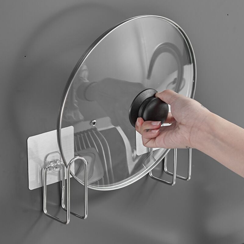 Zestaw 3 par stalowych półek kuchennych do przechowywania z uchwytem na pokrywki garnków bez perforacji i uchwytem na deski do krojenia