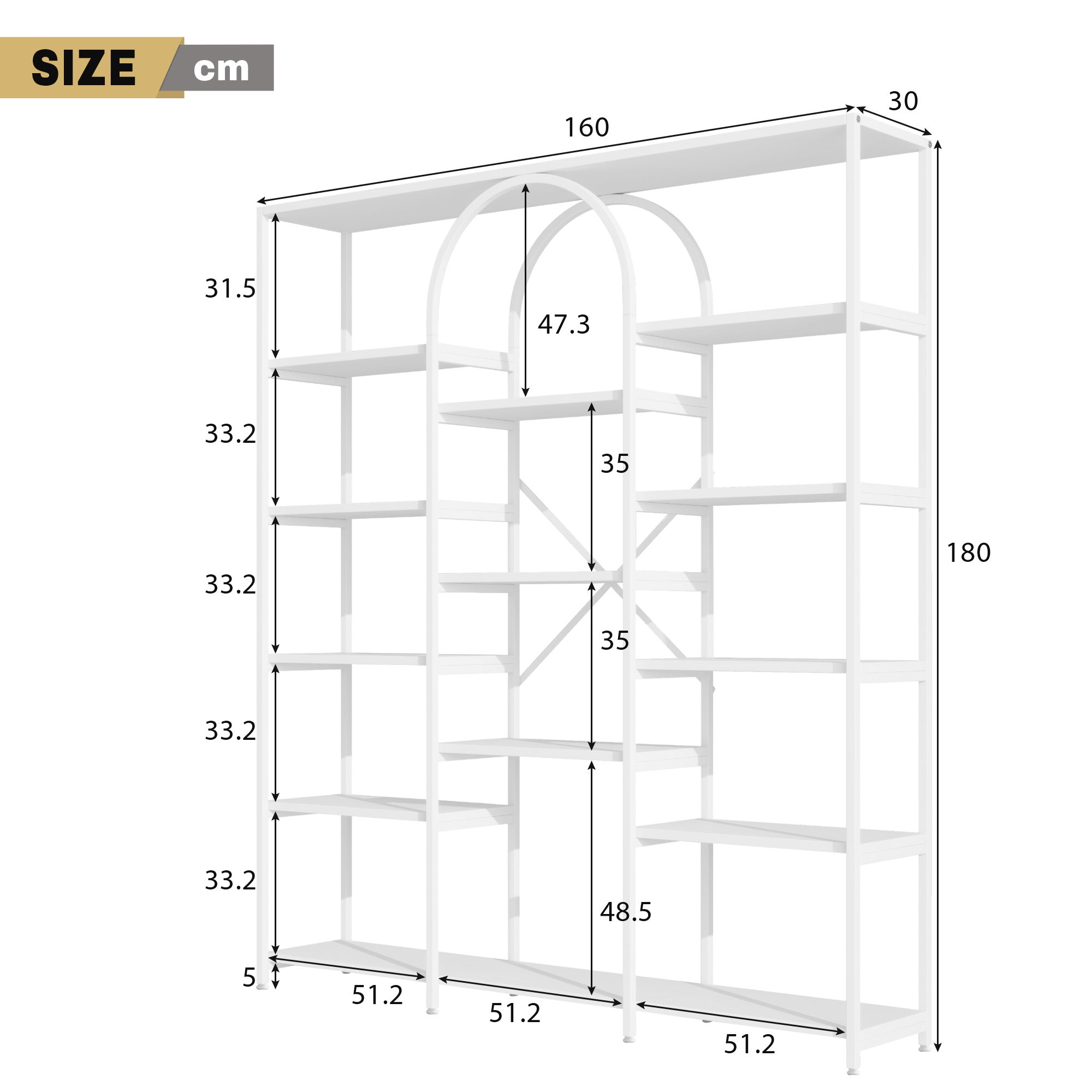 Regał z 5 półkami i przegródkami - 160 x 30 x 180 cm - MDF i stal - biały - 6