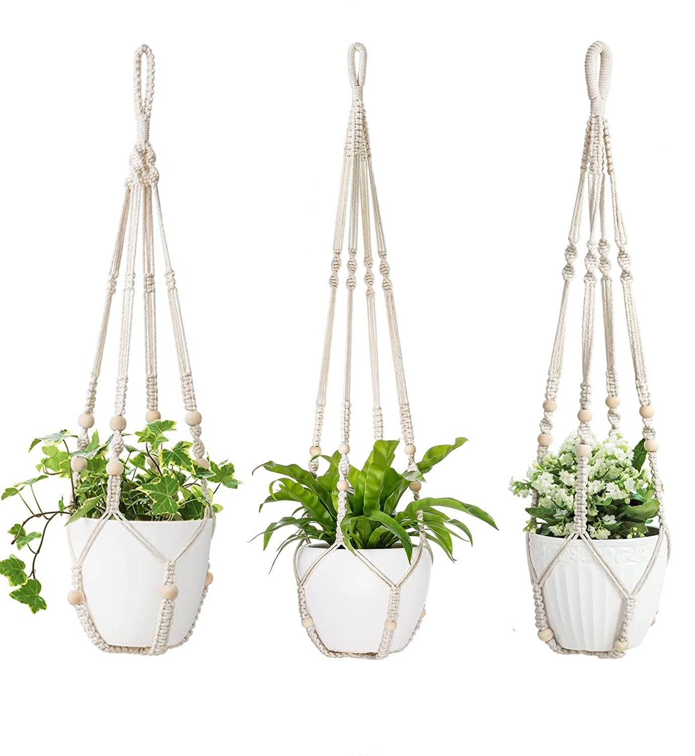 Cintre Macramé Papier Plante Vintage Années 70 - Perles Orange Et Rouge - Neuf