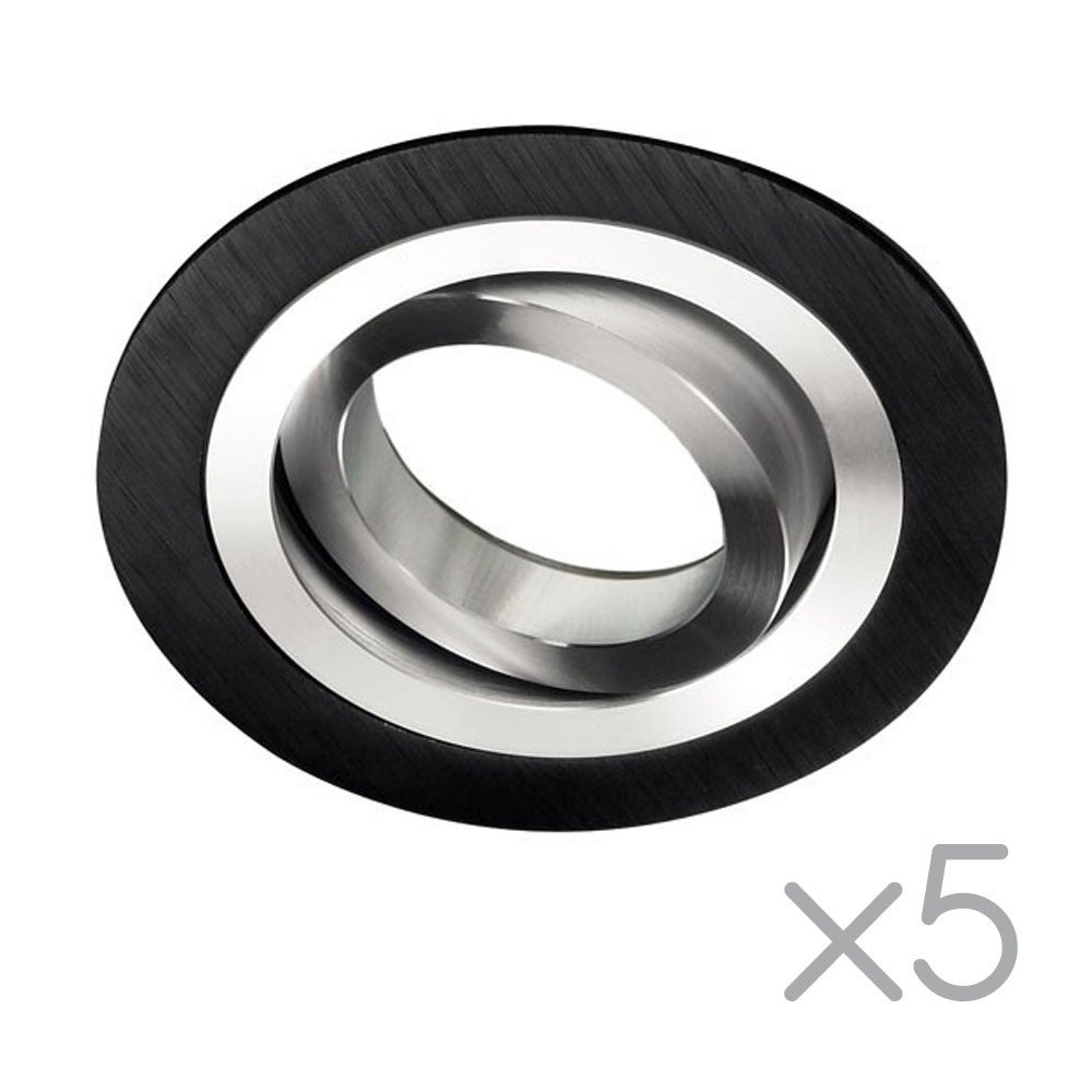 5 Zestaw Oszczędnościowy 5 czarnych okrągłych klasycznych wpuszczanych downlightów z aluminiowym wnętrzem i oprawką żarówki GU10 Ø9,3 cm