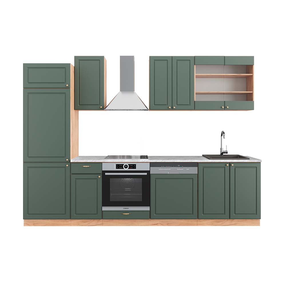 Vicco Aneks kuchenny Fame-Line, Green-Gold Country/Gold Power Oak, 300 cm , BP Marmur