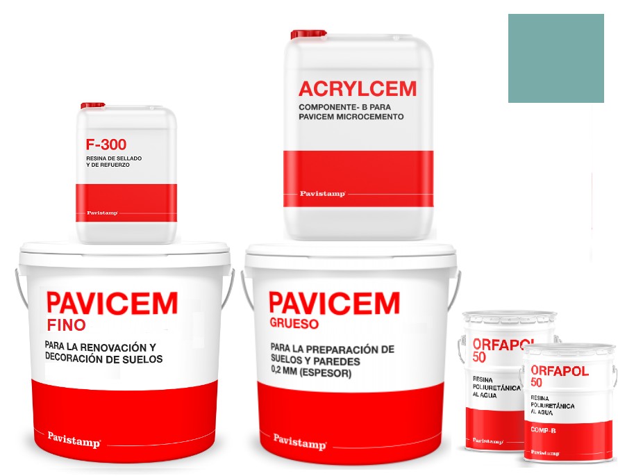 Kit microcemento 8 m2 bicomponente - paredes y suelos cerámica o mortero - poliuretano satinado-turquesa
