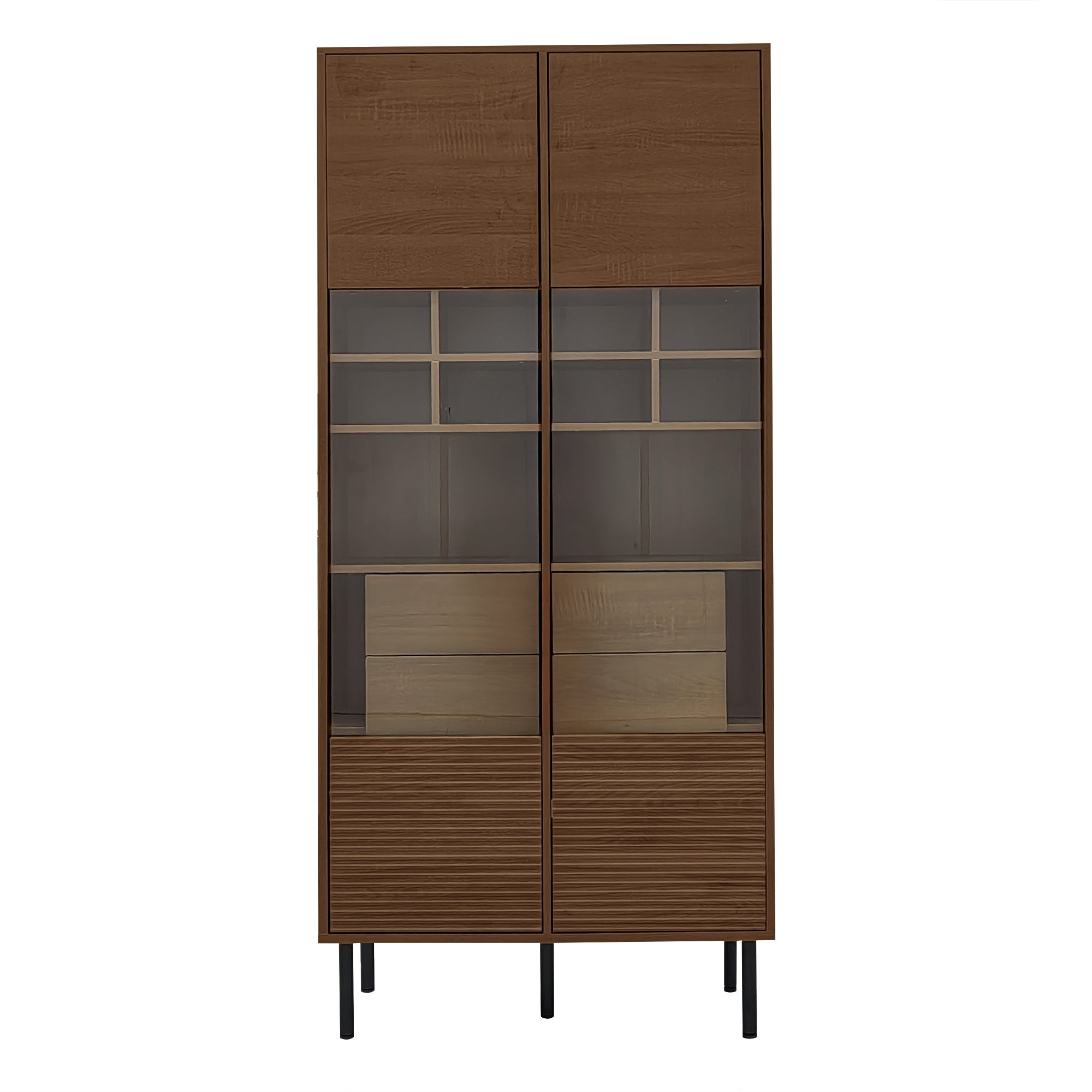 Vetrina 75x35x164.5 cm - 2 ante - Pannello in vetro + ripiano multistrato + cassetto nascosto - ​​Noce​ - 6