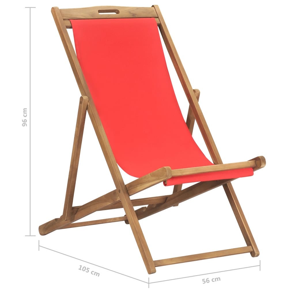 Chaise de plage pliable Bois de teck solide Rouge - 8