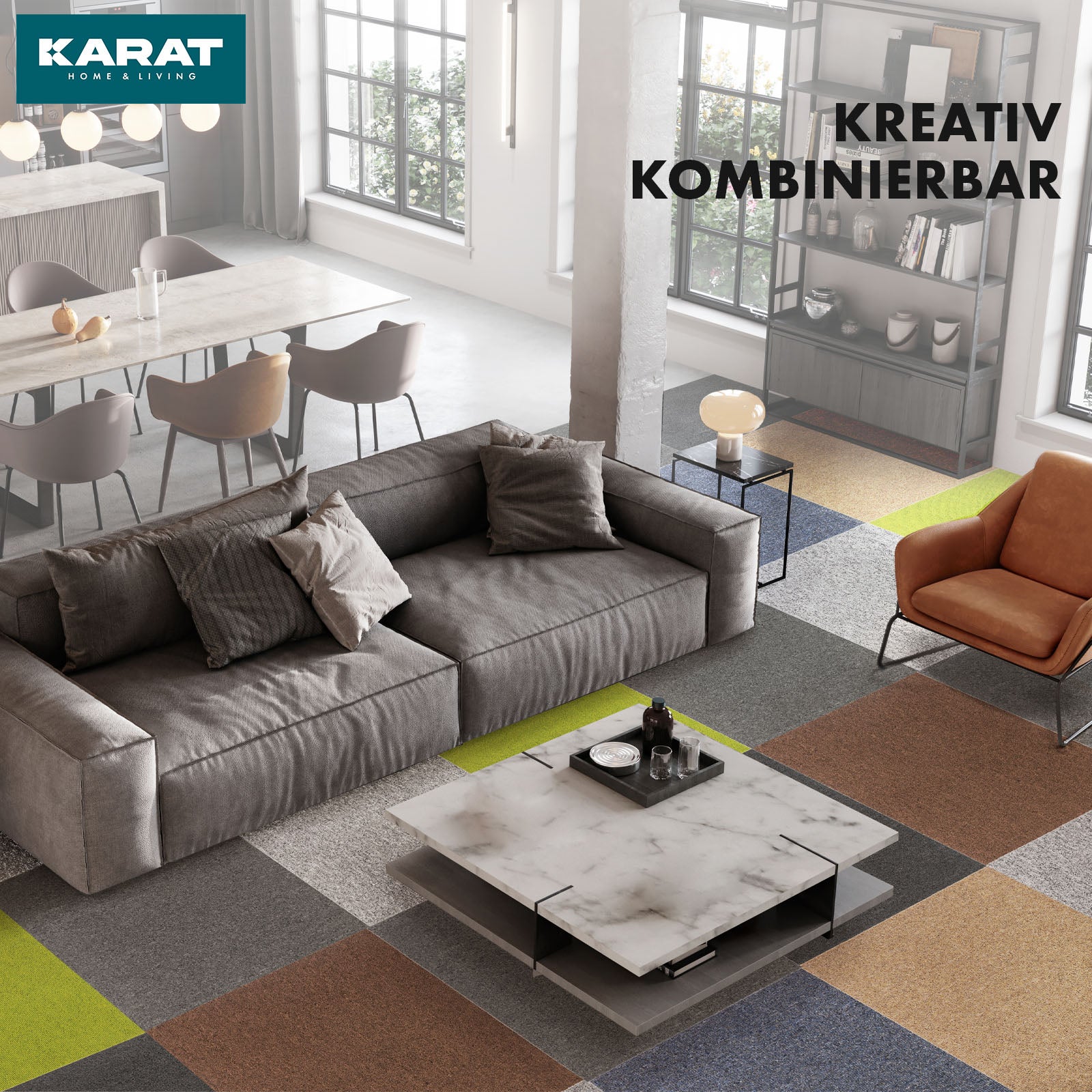 Dalle moquette bouclée 50 x 50 cm, Revêtement Isolant Sol, Bleu, 1 Pièce - 9