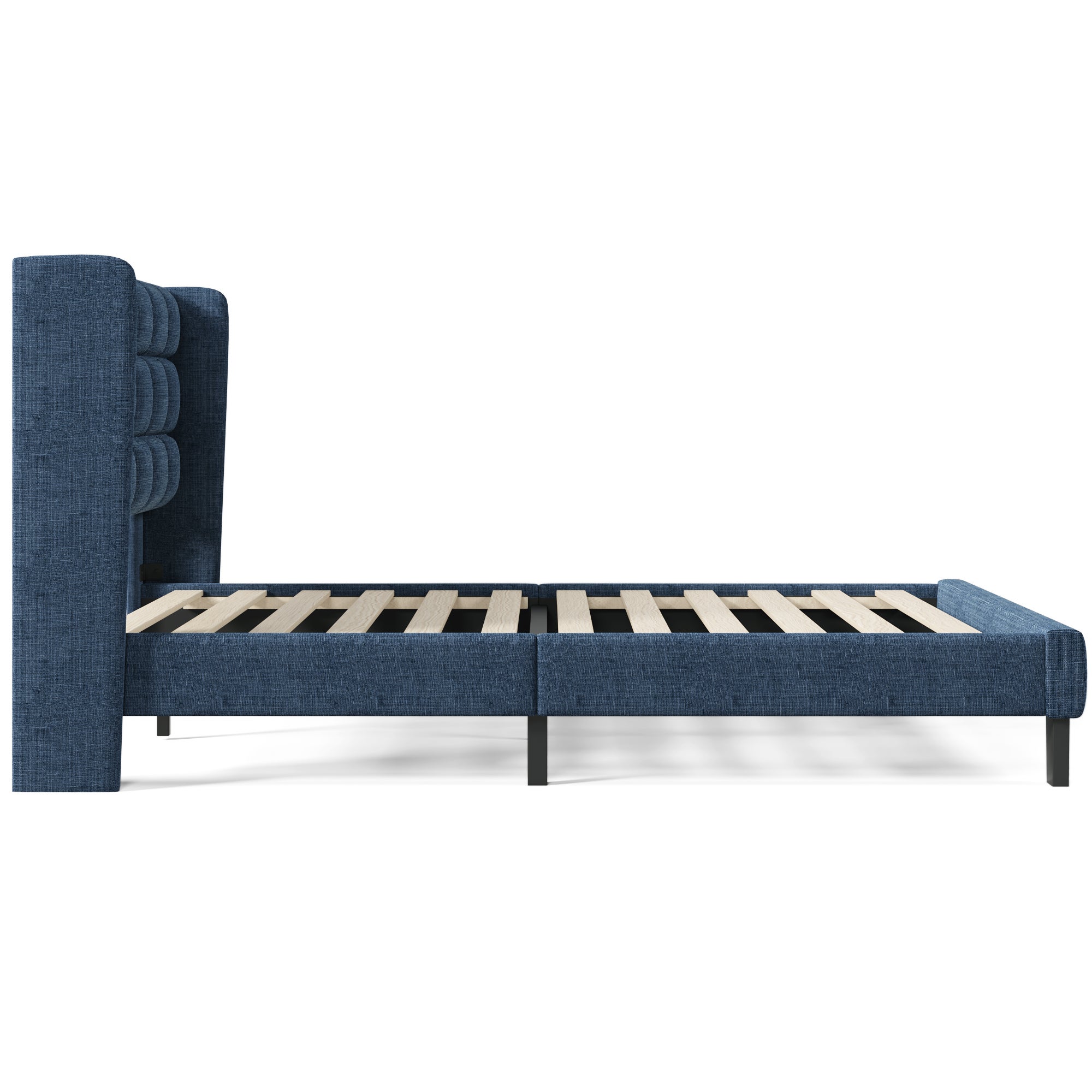 Cama estofada para adulto com cabeceira - 140 x 200 cm - tecido de linho - azul - 8
