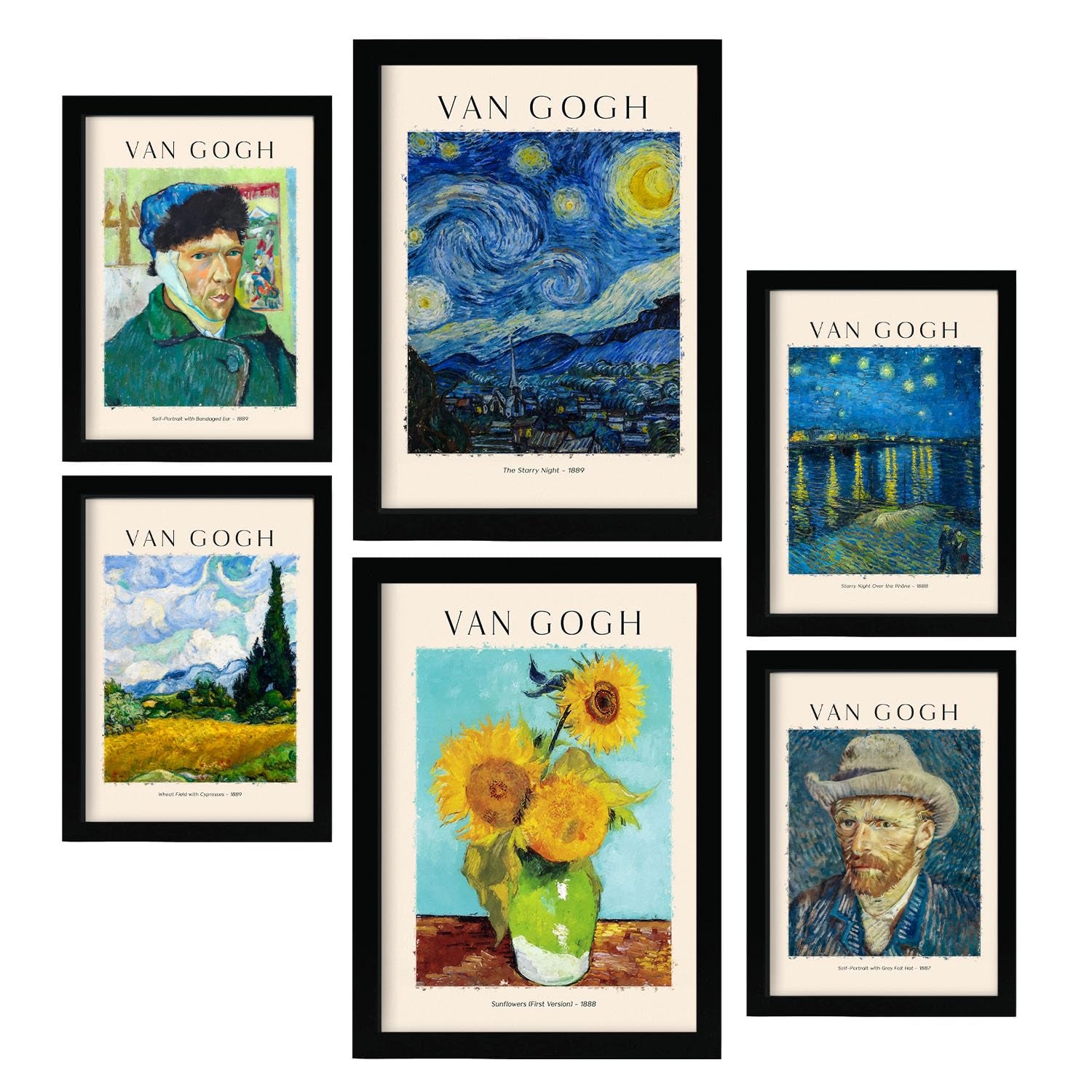 HAUS AND HUES Set Di 6 Quadri Van Gogh - Stampe D'arte Impressionista Con Piante, Cornice Nera, Decorazione Da Parete Per Soggiorno